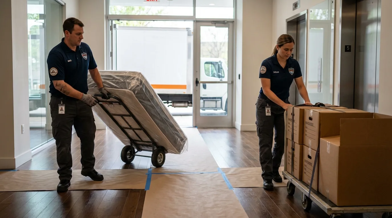 Professional apartment movers loading elevator in Wapato, WA