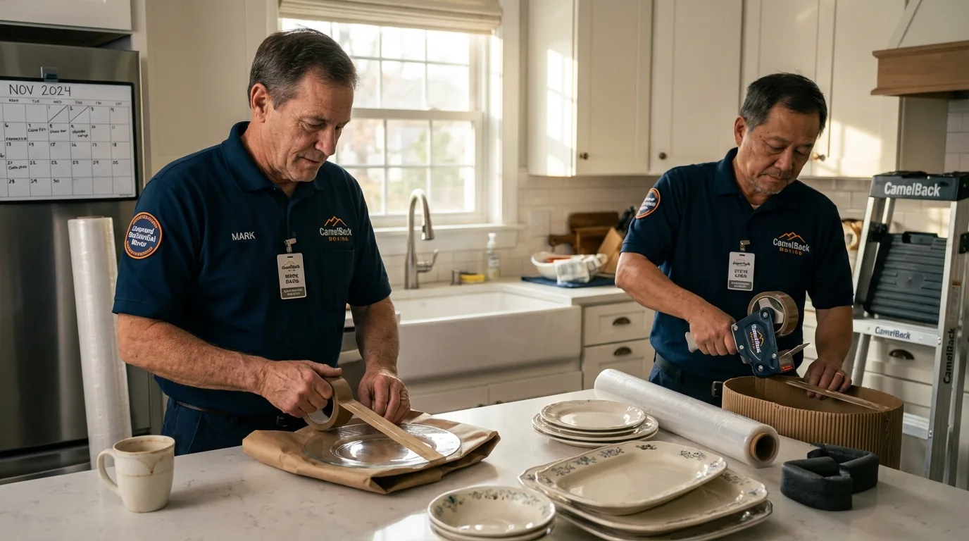 Professional crew packing kitchen dishware in Wapato, WA